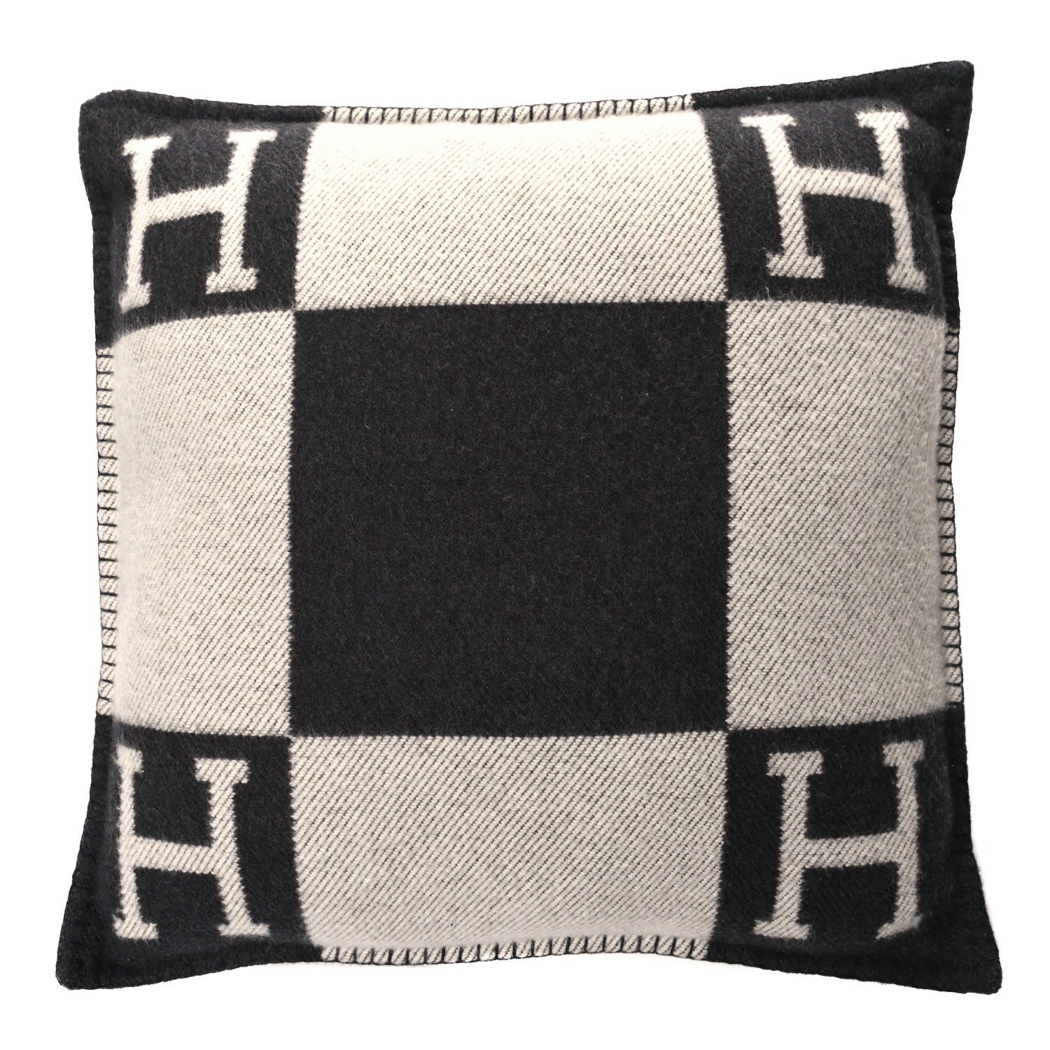 Hermes Wool Cashmere Avalon Pillow PM Ecru Gris Fonce 1 of 3