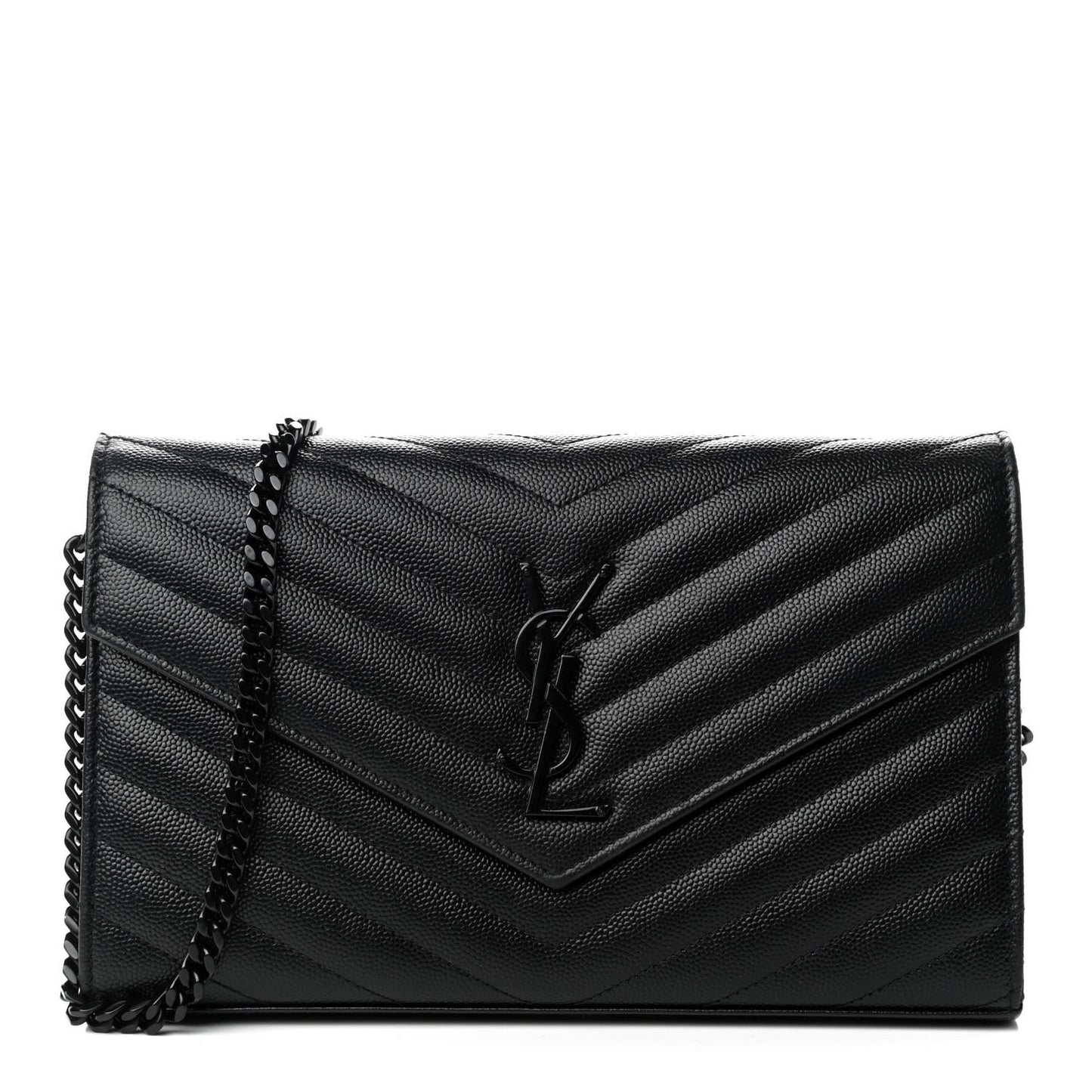 Grain De Poudre Matelasse Chevron Monogram Chain Wallet Black