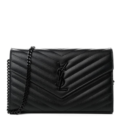 Saint Laurent Grain De Poudre Matelasse Chevron Monogram Chain Wallet Black 1 of 9