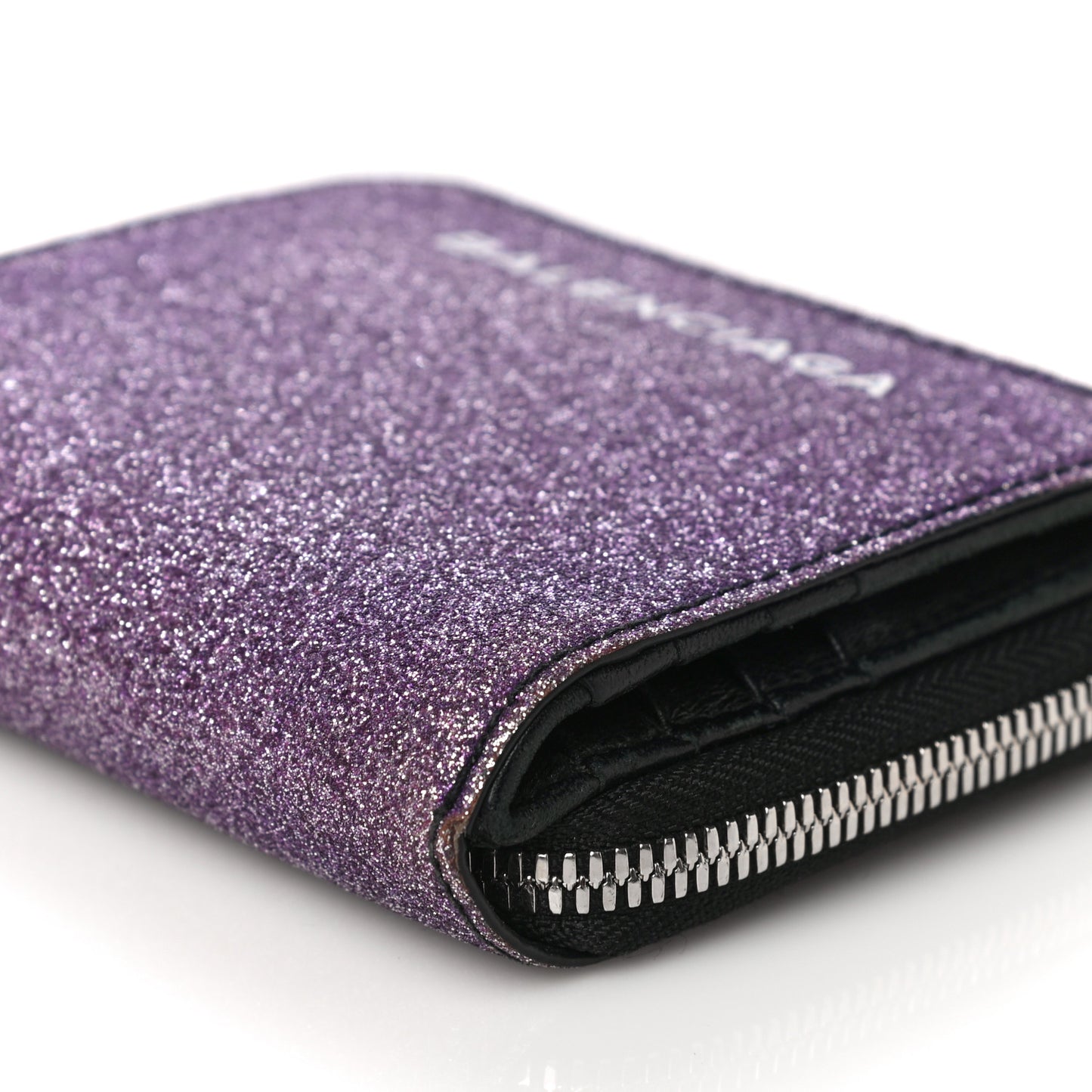 Glitter Calfskin Logo Everyday Multi Zip Wallet Purple