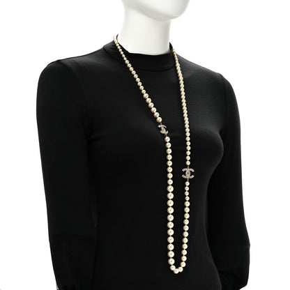 Chanel Pearl Baguette Crystal CC Long Necklace Gold 2 of 6