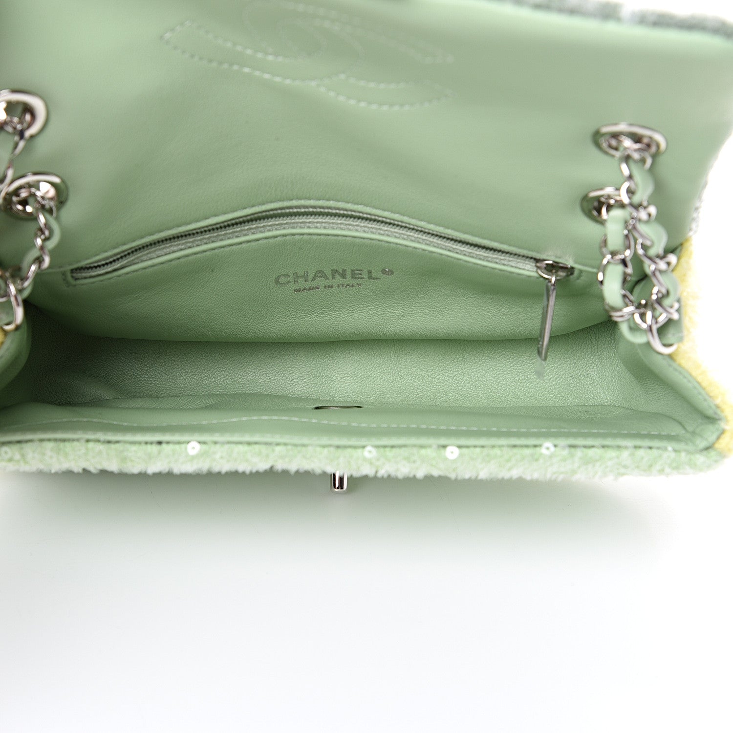 Chanel Sequin Mini Waterfall Flap Green Light Green Yellow 4 of 10