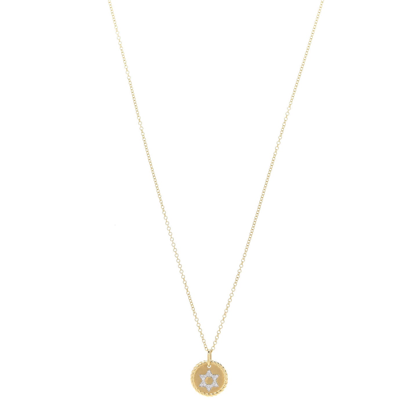 18K Yellow Gold Diamond Cable Collectibles Star of David Charm Pendant Necklace