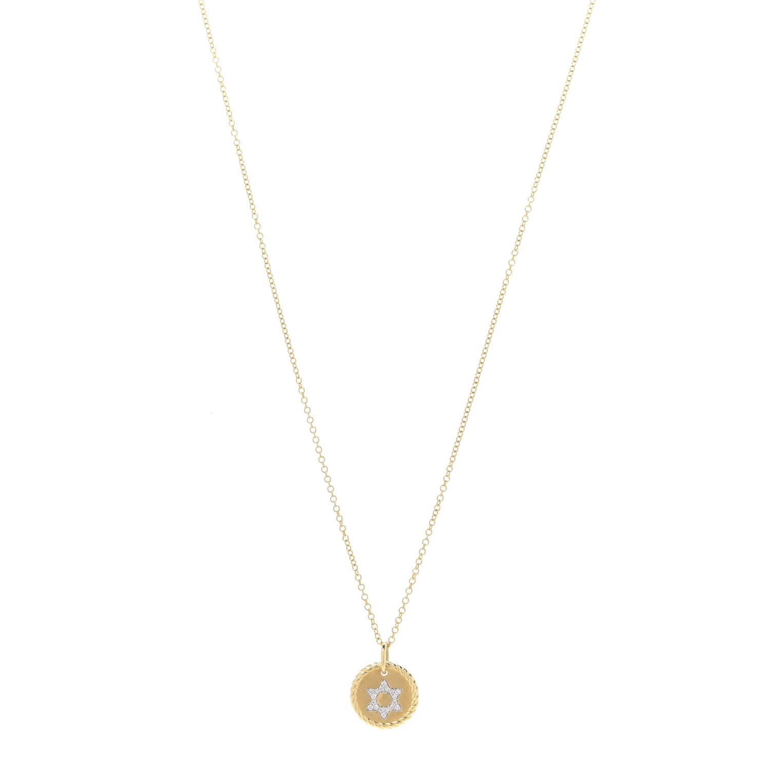 David Yurman 18K Yellow Gold Diamond Cable Collectibles Star of David Charm Pendant Necklace 1 of 8