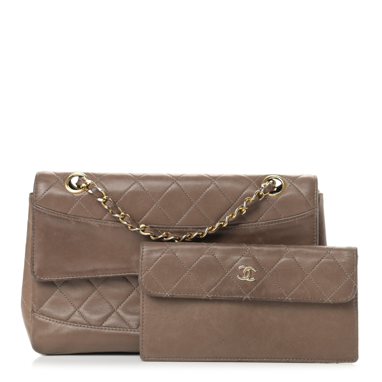 Lambskin Quilted Small Single Flap Dark Beige