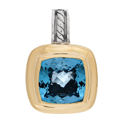 David Yurman Sterling Silver 18K Yellow Gold Blue Topaz 14mm Albion Enhancer Pendant 1 of 4
