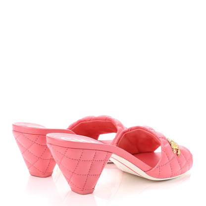 Chanel Lambskin Quilted Textured CC Mules 37.5 Pink 4 of 9