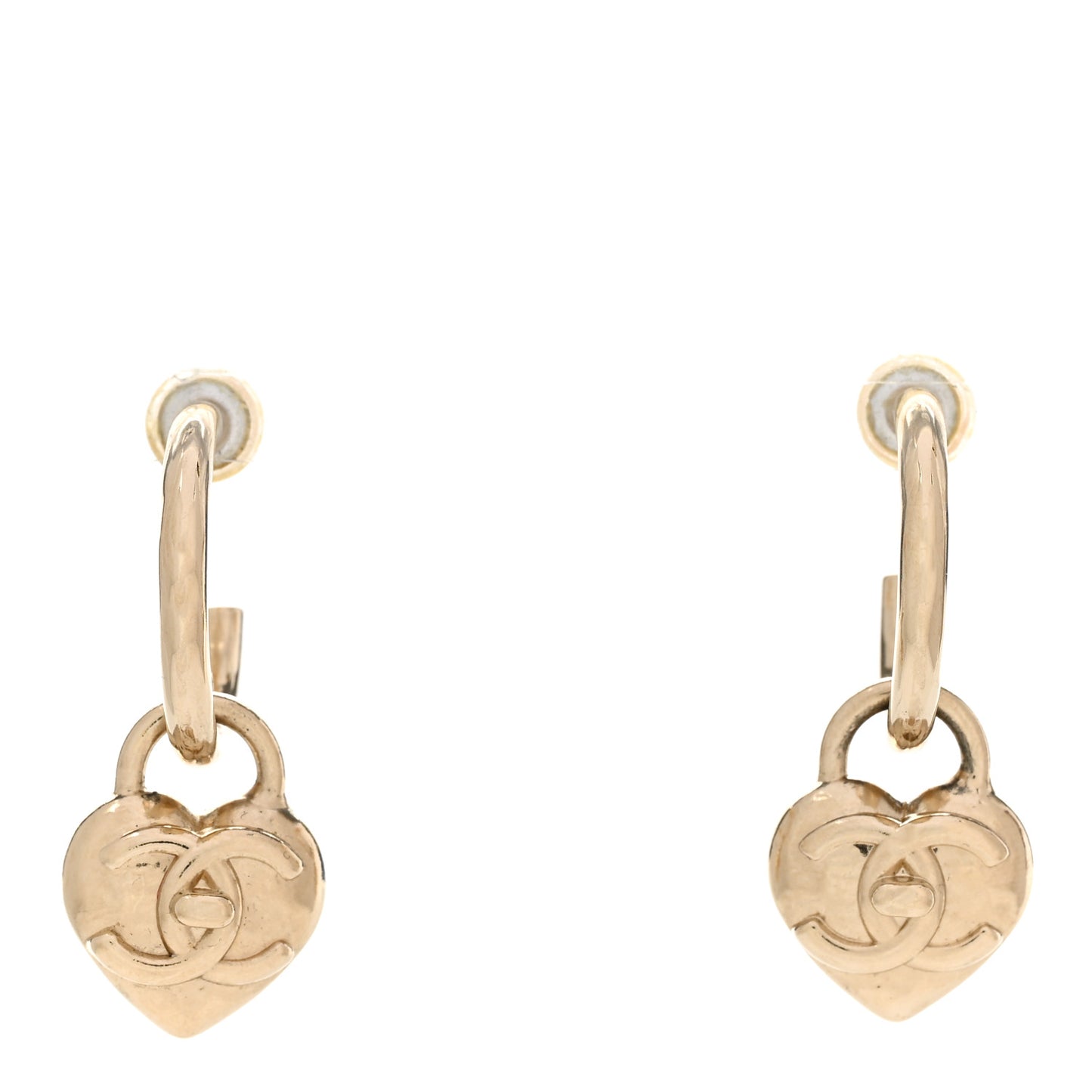 Metal CC Heart Turnlock Drop Earrings Gold