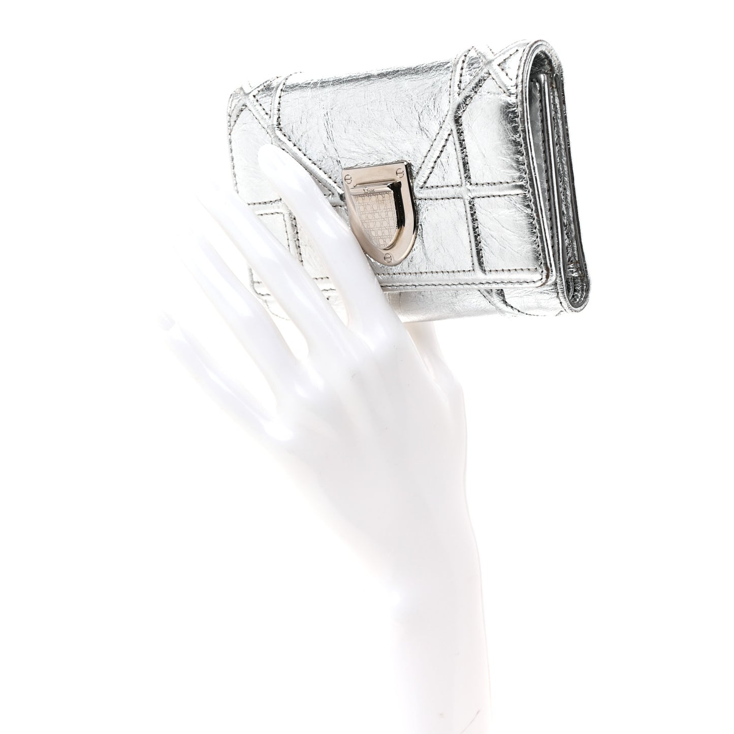Ceramic Effect Deerskin Cannage Diorama Elancee Wallet Silver