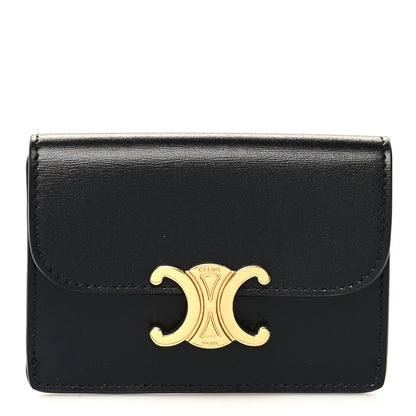 Celine Shiny Calfskin Triomphe Flap Card Holder Black 1 of 9
