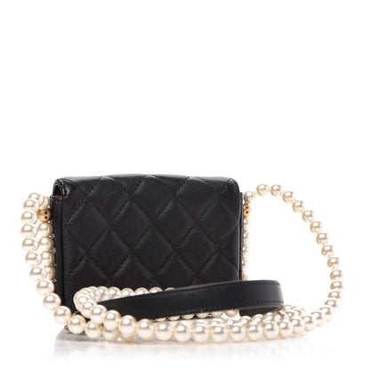 Chanel Calfskin Quilted About Pearls Card Holder Flap With Chain Black 3 of 11