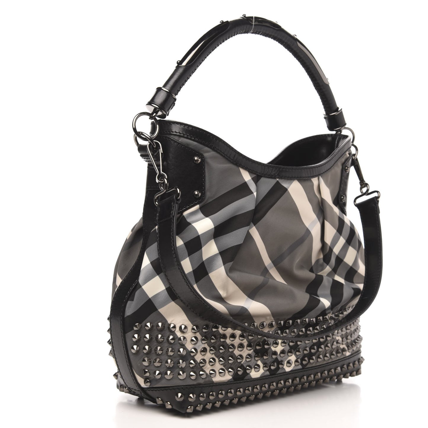 Nylon Beat Check Studded Hobo Black