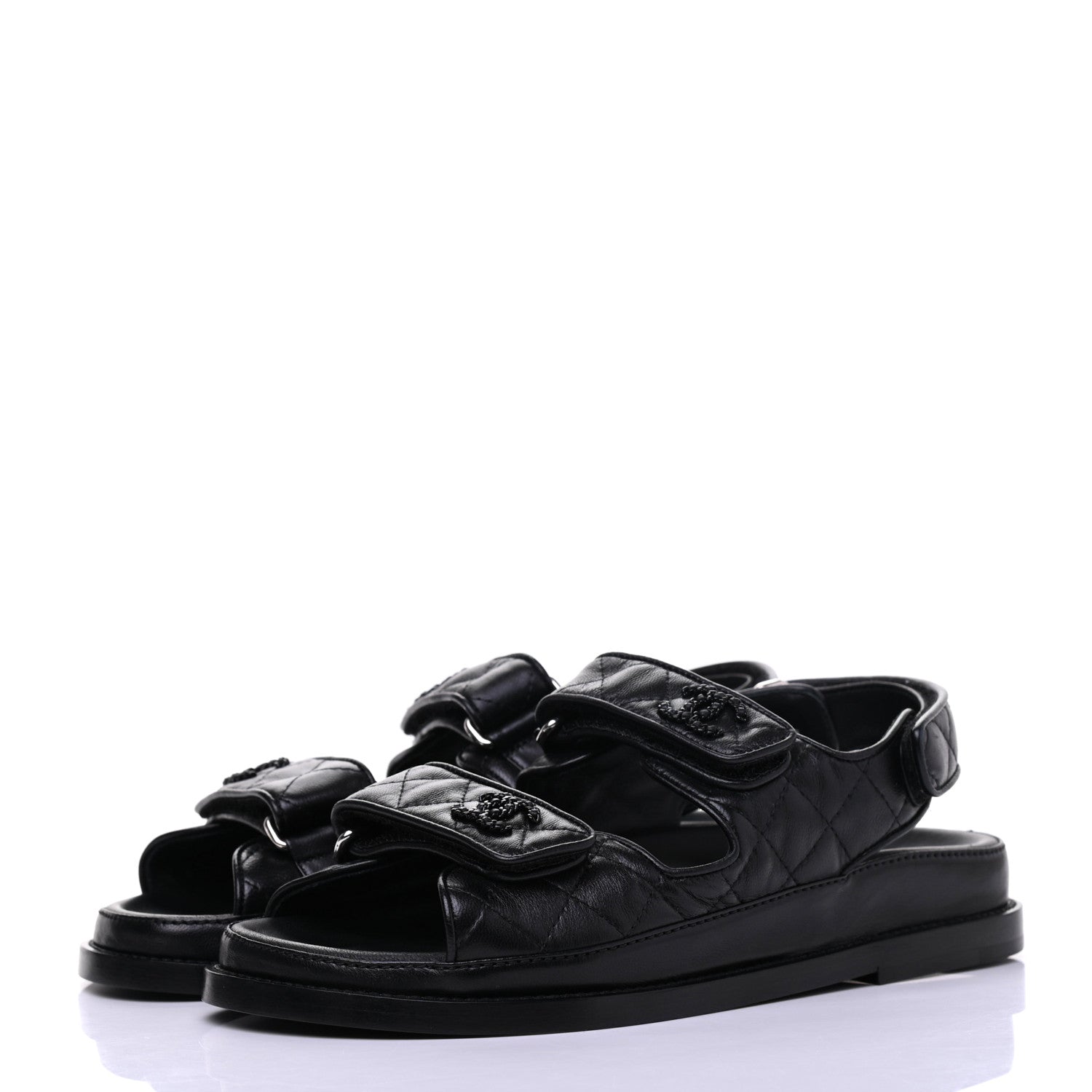 Chanel Lambskin Velcro Dad Sandals 35 Black 3 of 9