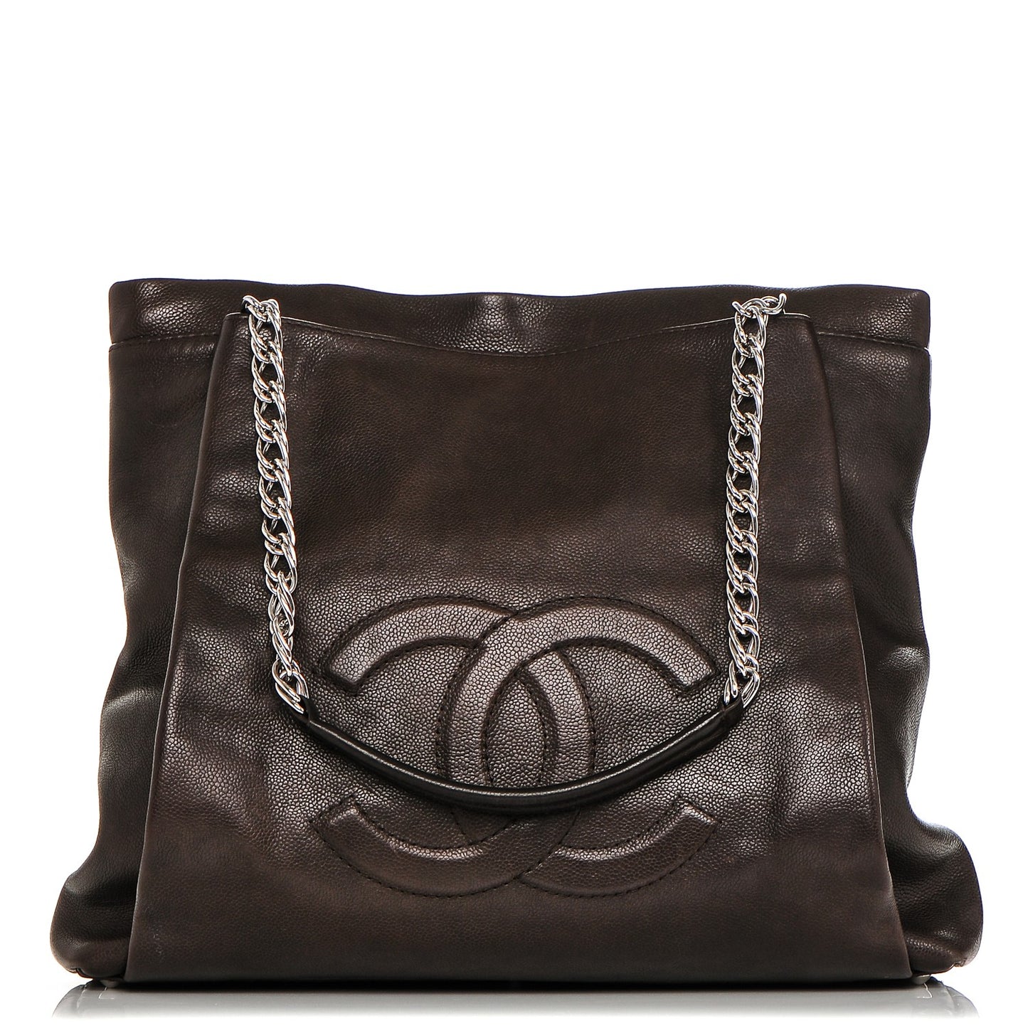 Caviar Large CC Tuck Tote Brown