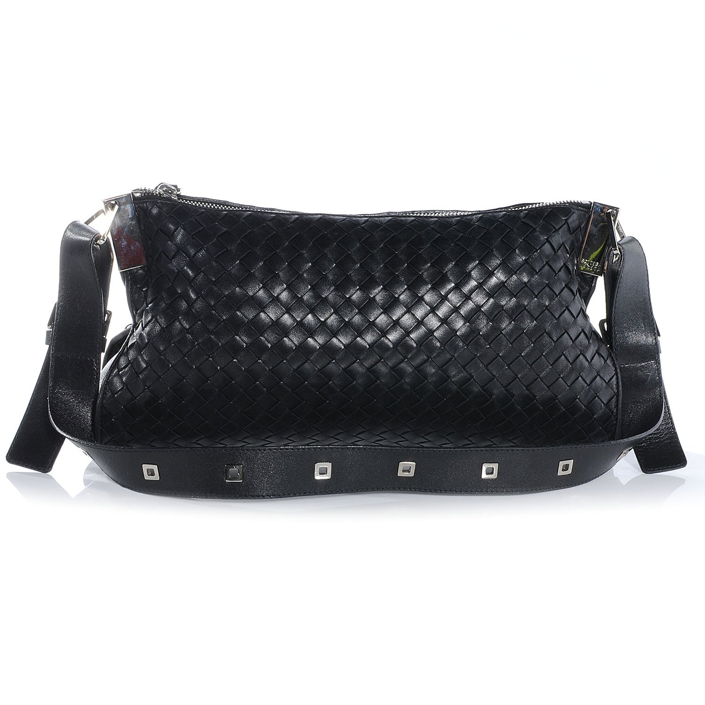 Leather Intrecciato Shoulder Bag Clutch Black