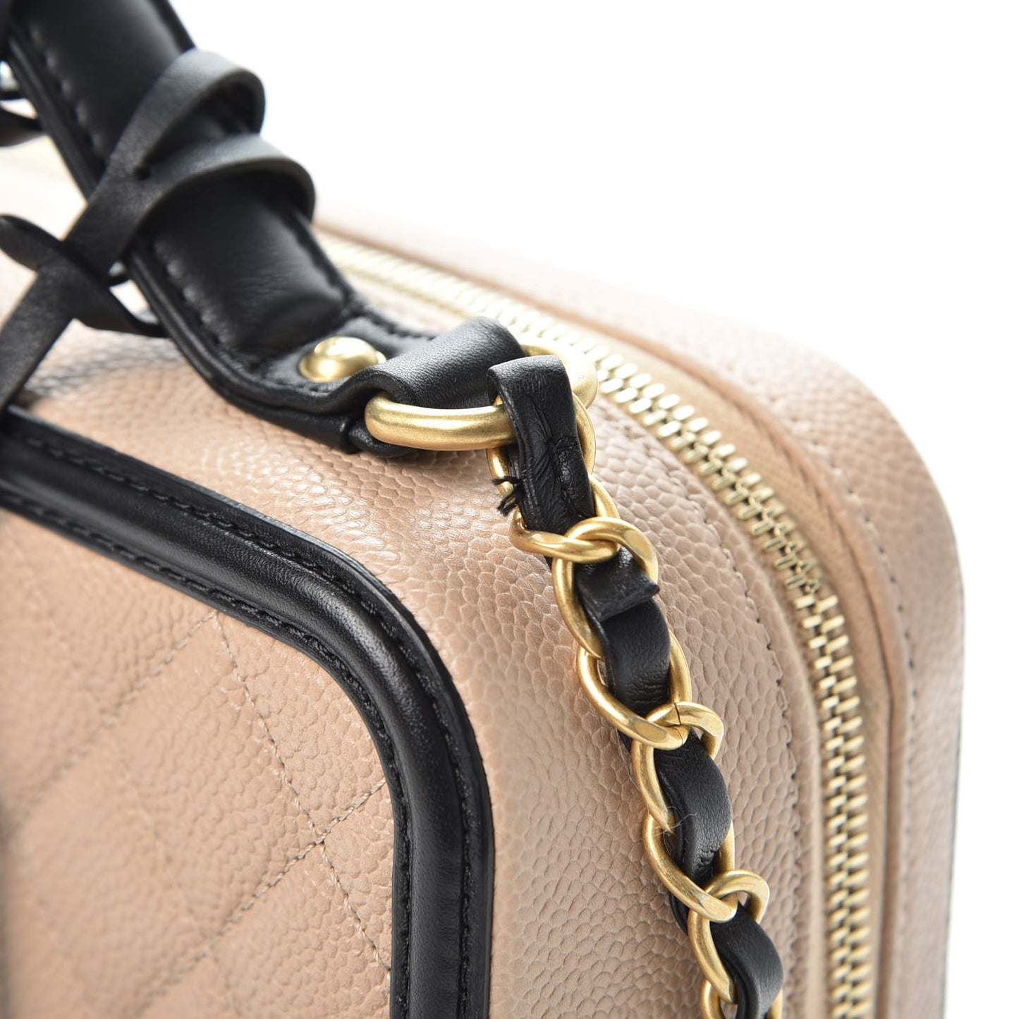 Caviar Quilted Medium CC Filigree Vanity Case Beige Black