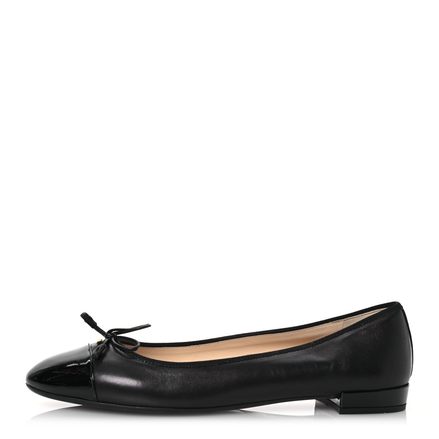 Prada Nappa Vernice Cap Toe Logo Bow Ballerina Flats 40 Black 1 of 14