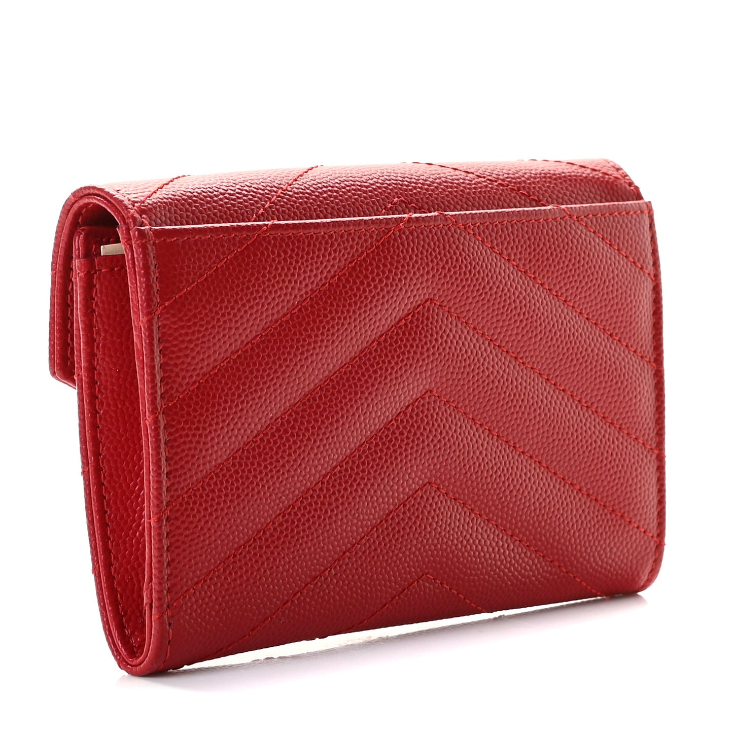 Grain De Poudre Matelasse Chevron Small Monogram Envelope Wallet Rouge Eros