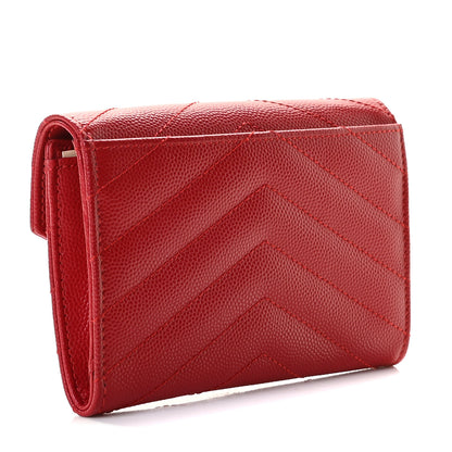 Saint Laurent Grain De Poudre Matelasse Chevron Small Monogram Envelope Wallet Rouge Eros 3 of 7
