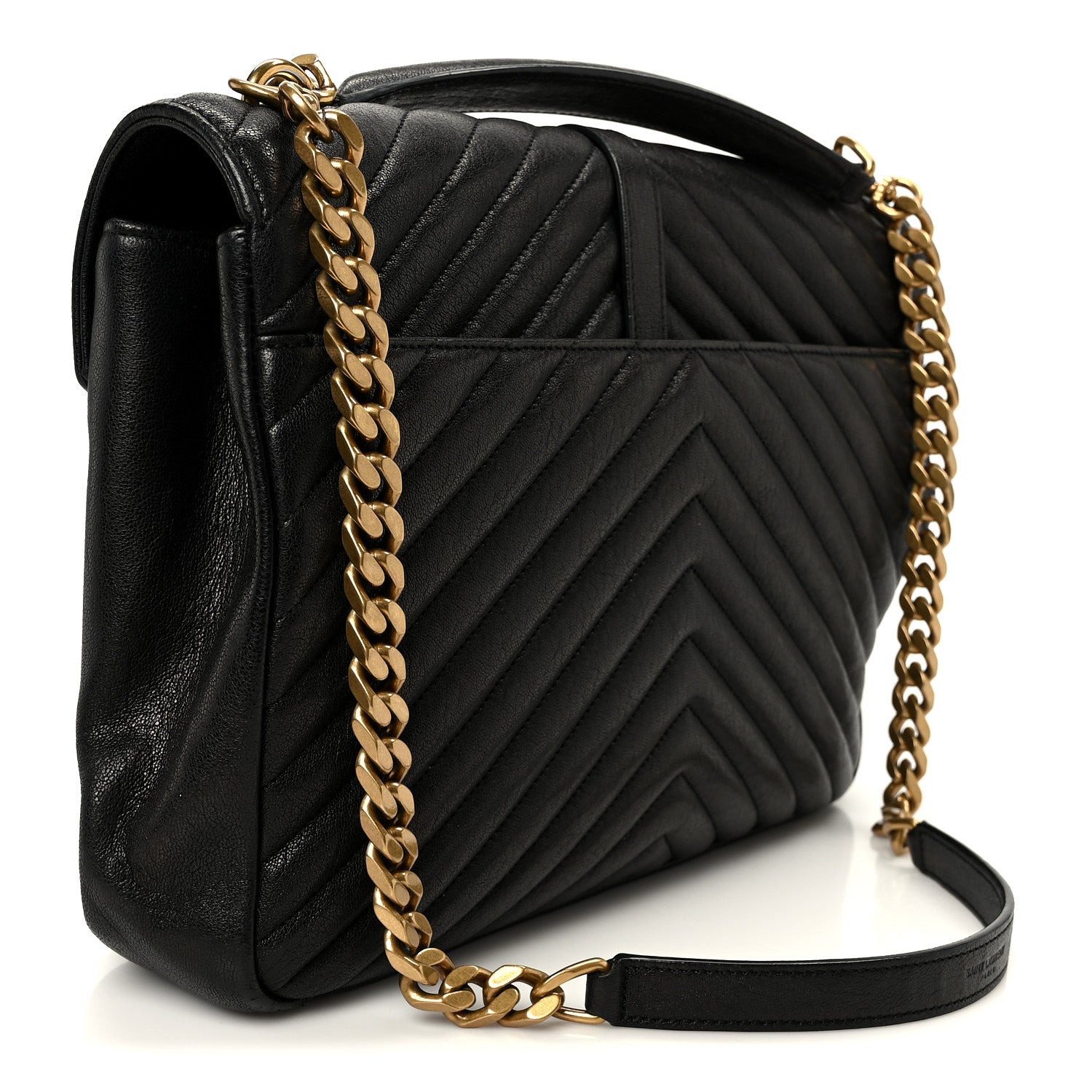 YSL 黒 キルティングバッグ 大きめ Saint Laurent Sheepskin Matelasse Chevron Monogram Large College