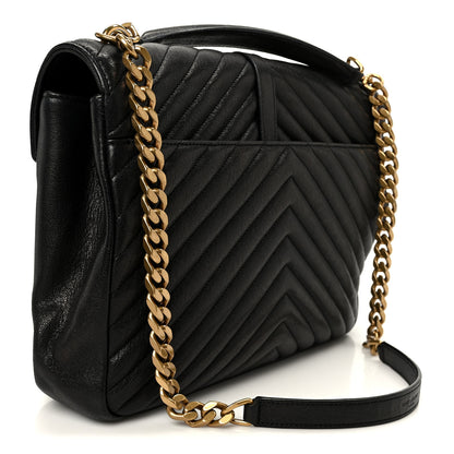 Saint Laurent Sheepskin Matelasse Chevron Monogram Large College Satchel Black 3 of 11