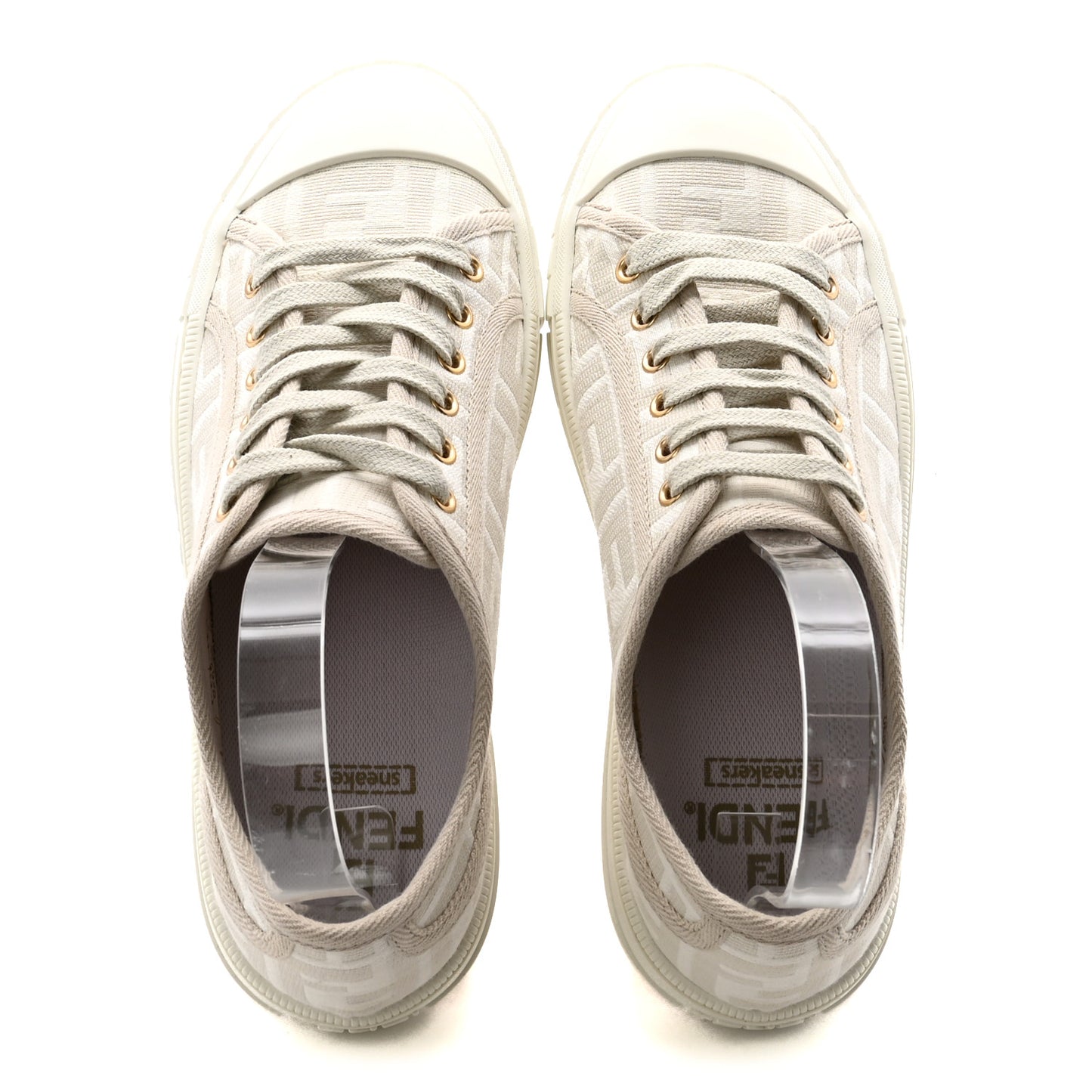 Tessuto Jacquard FF Womens Domino Low Top Sneakers 37 Avorio Tortora