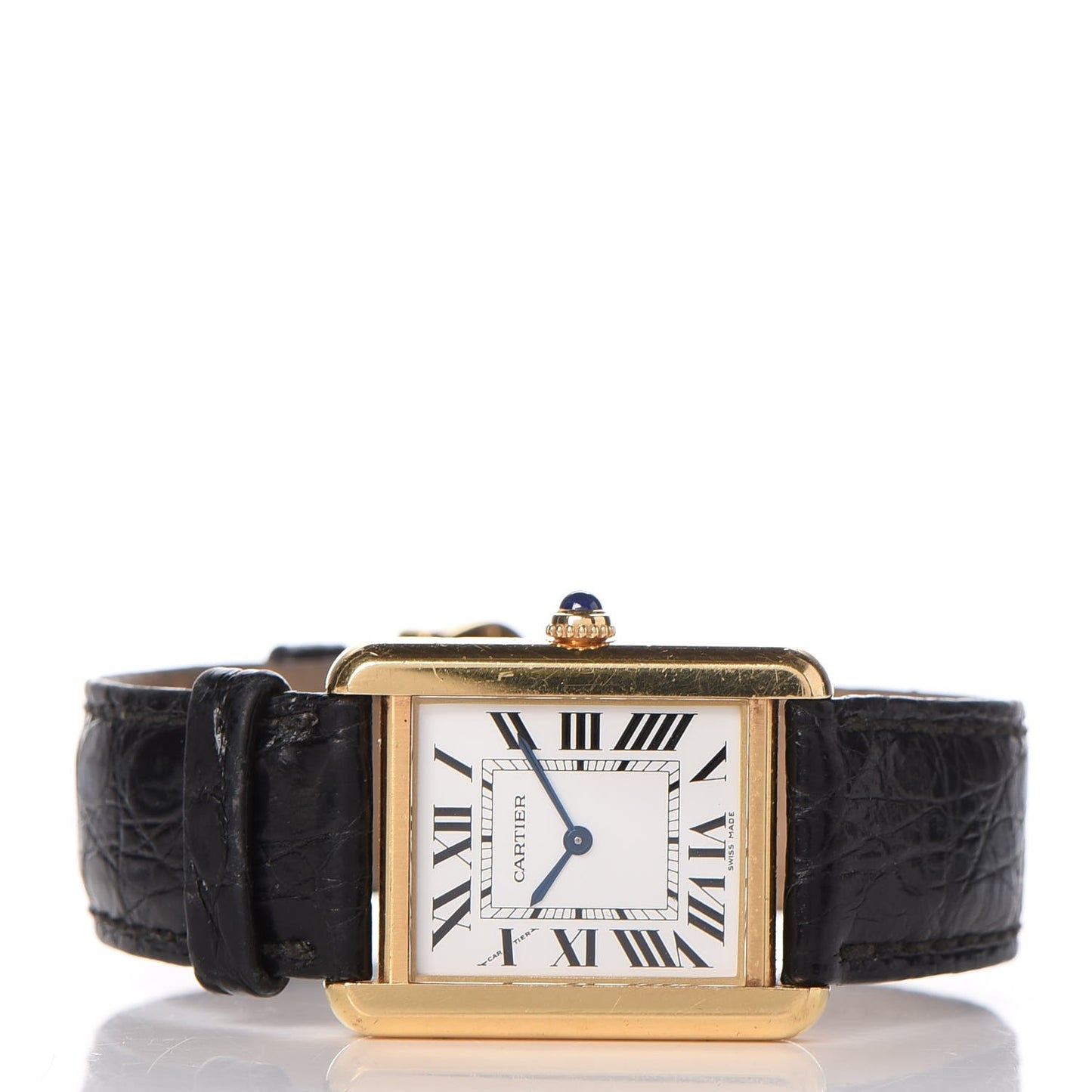 Stainless Steel 18K Yellow Gold Alligator 24mm Tank Solo Quartz Watch