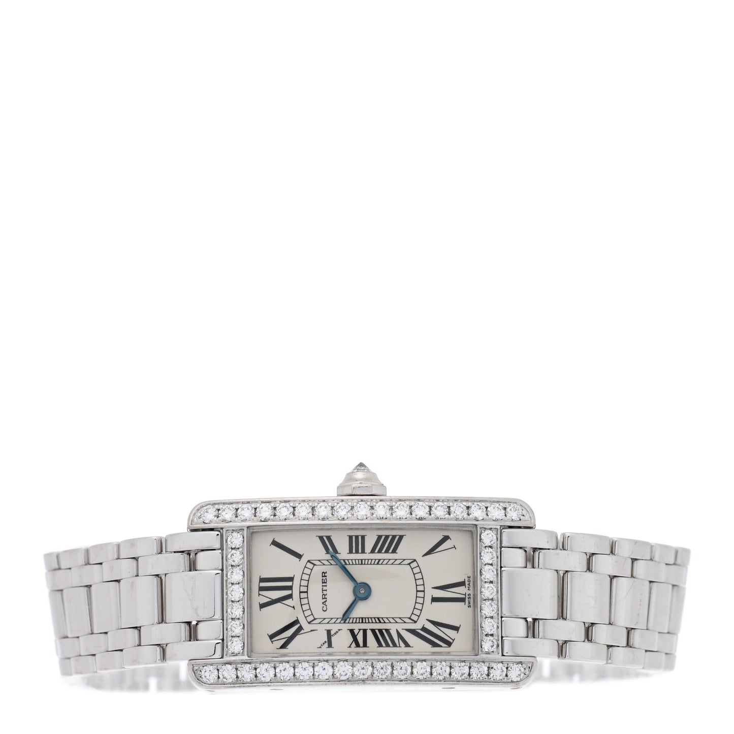 18K White Gold Diamond Bezel 19mm Tank Americaine Quartz Watch