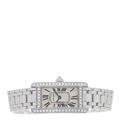 Cartier 18K White Gold Diamond Bezel 19mm Tank Americaine Quartz Watch 2 of 5