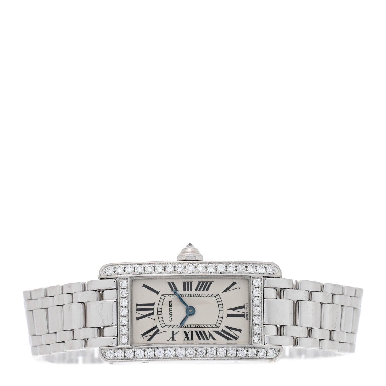 Cartier 18K White Gold Diamond Bezel 19mm Tank Americaine Quartz