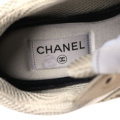 Chanel Fabric Laminated Calfskin Stretch CC Womens Sneakers 37 Ivory White Silver 9 of 9