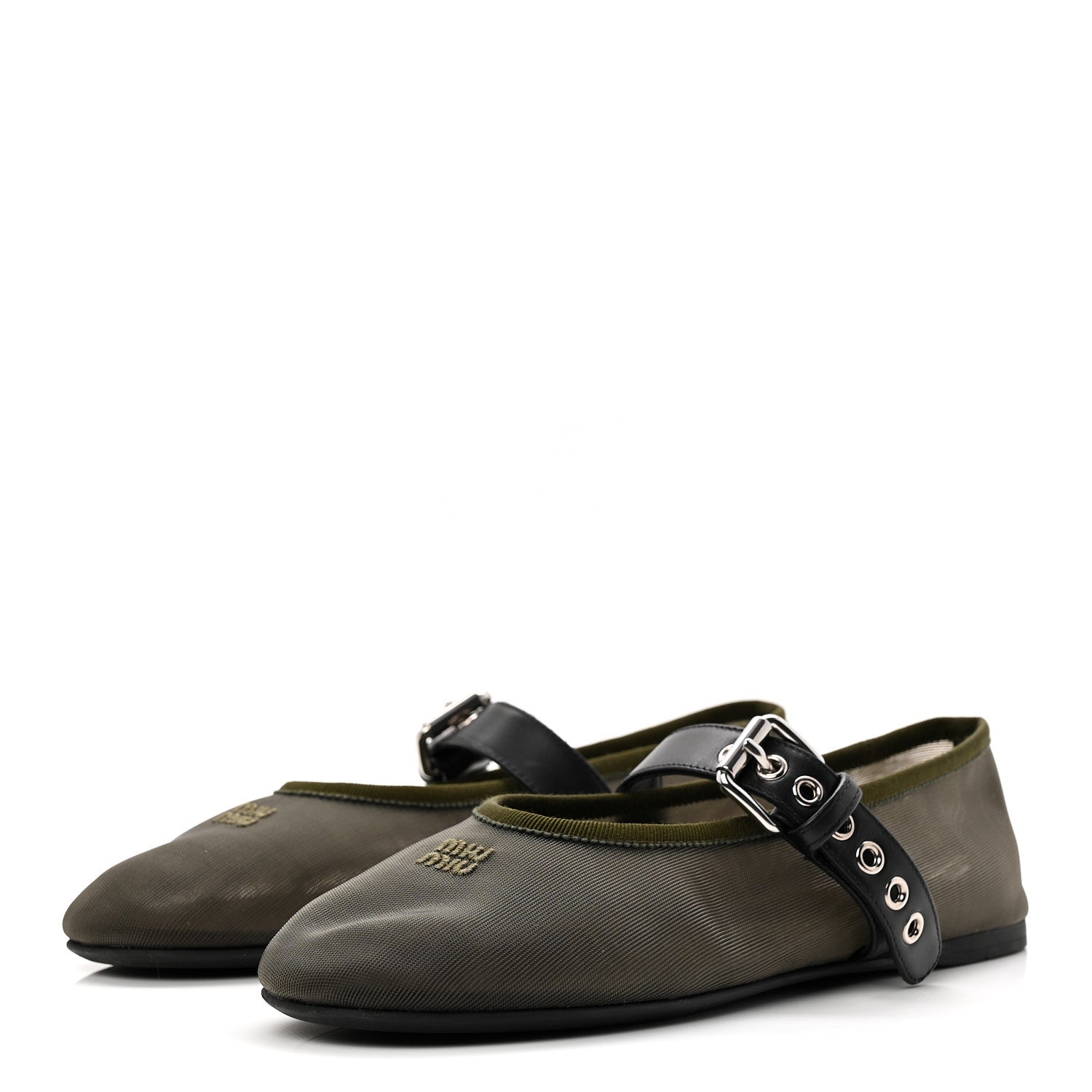Miu Miu Mesh Buckle Ballerina Flats 39 Oliva 1871579 – FASHIONPHILE