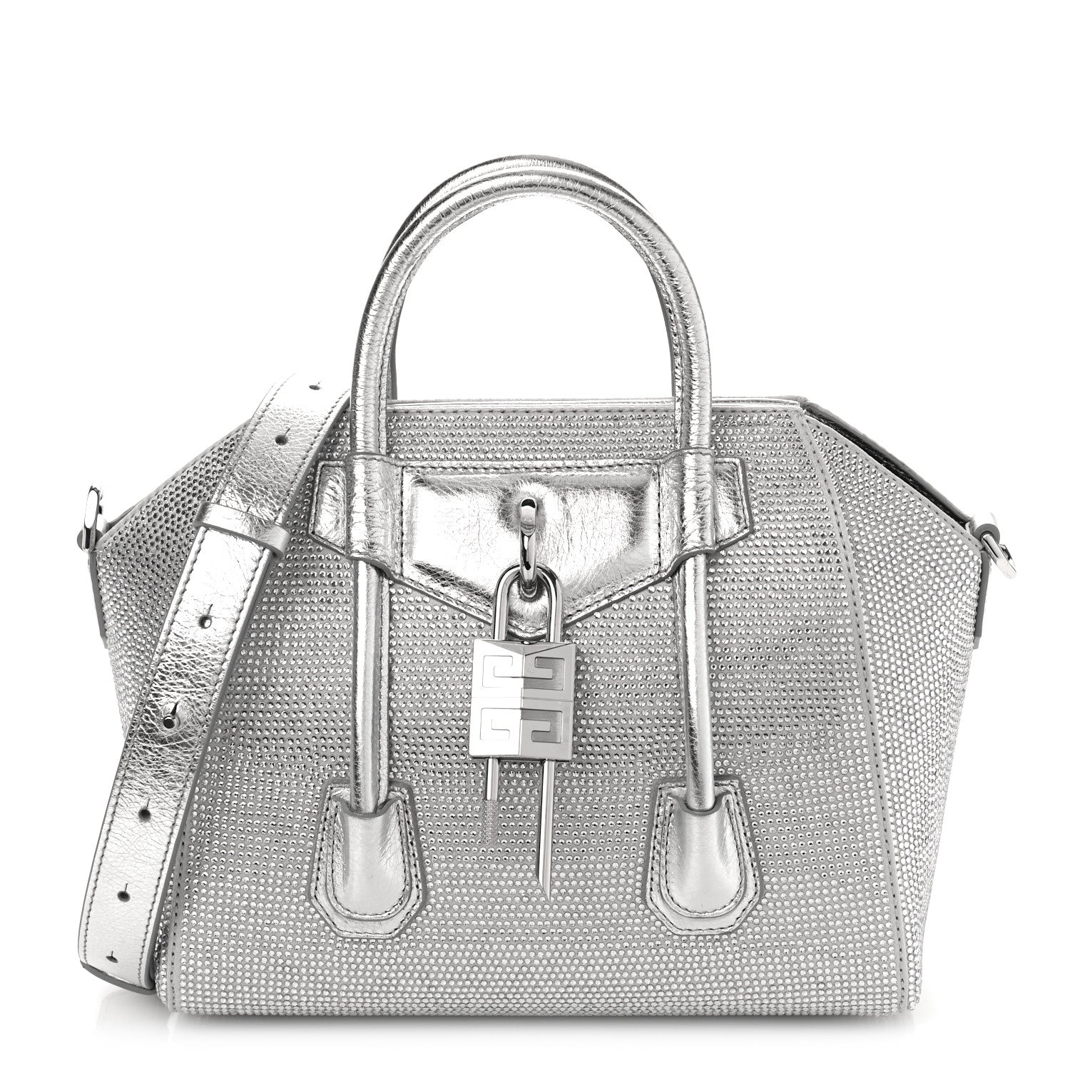 Givenchy Crystal Embellished Mini Lock Antigona Shoulder Bag Silvery Grey 1 of 8