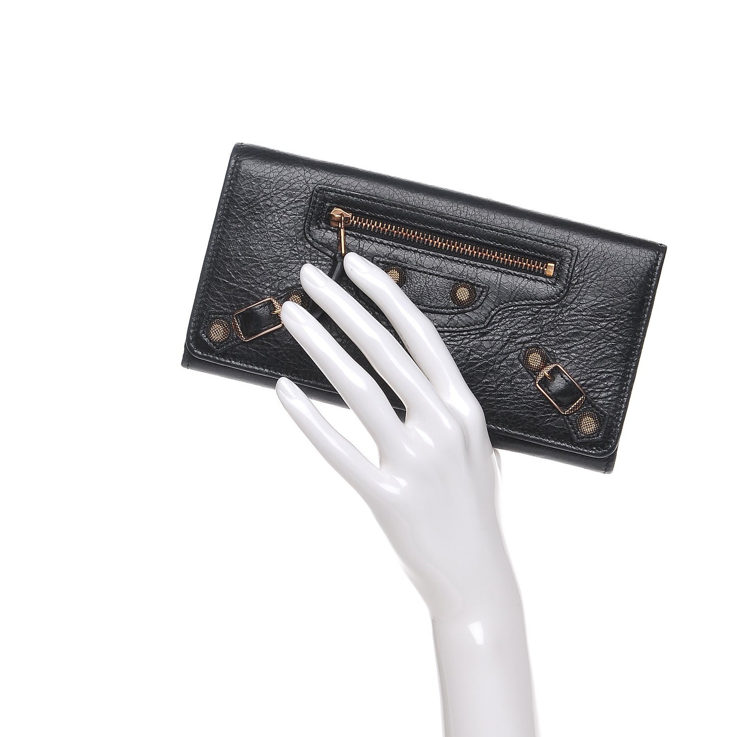 Agneau Giant 12 Rose Gold Hardware Money Wallet Black