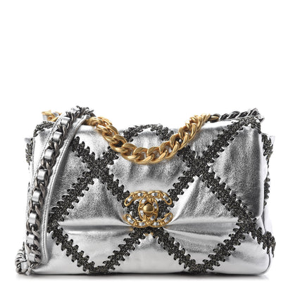 Chanel Metallic Calfskin Crochet Medium Chanel 19 Flap Silver 1 of 8