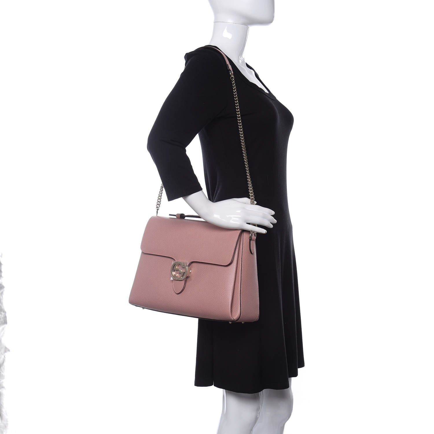 Gucci Dollar Calfskin Medium Interlocking G Top Handle Shoulder Bag Soft Pink 2 of 10