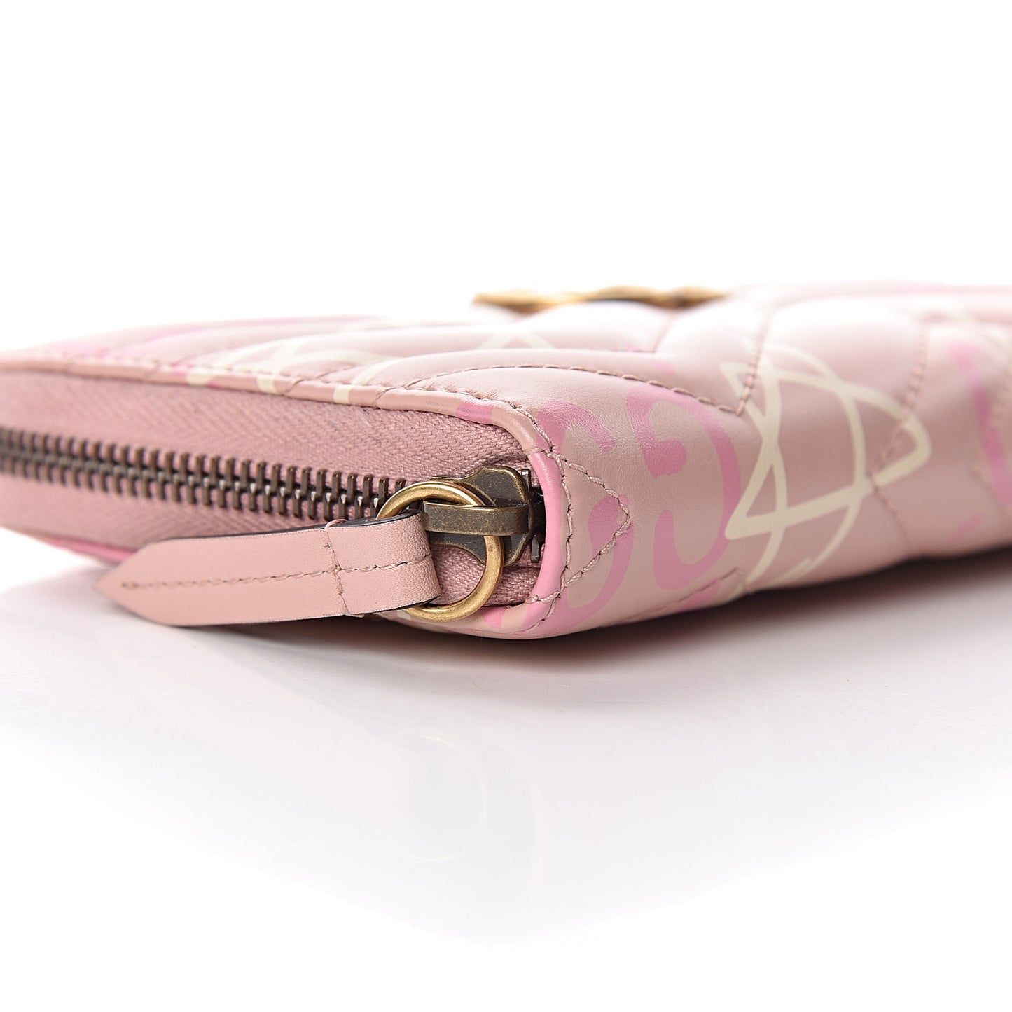 Calfskin Matelasse GucciGhost GG Marmont Zip Around Wallet Perfect Pink Rosa Ivory