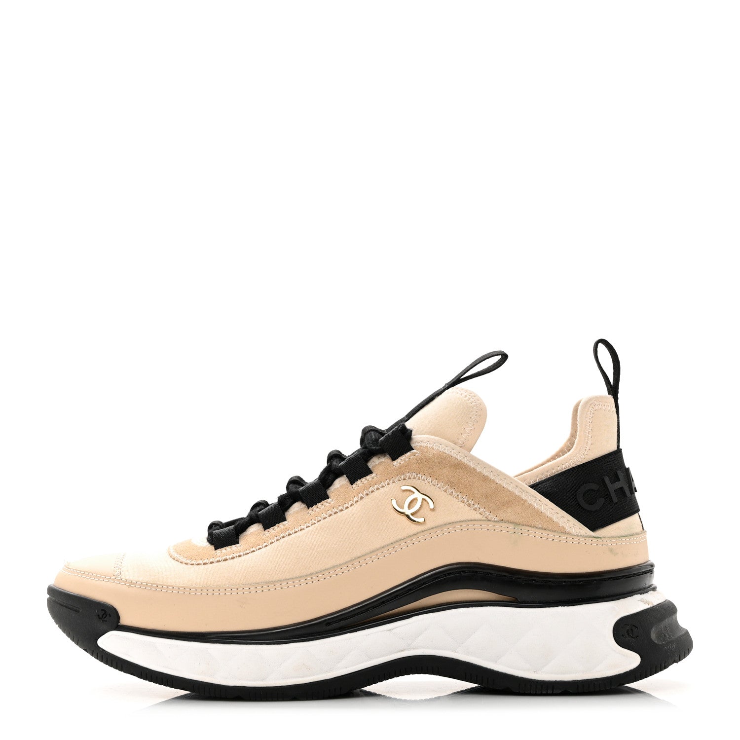 Chanel Suede Calfskin Nylon Grosgrain CC Sneakers 39 Beige 1 of 9