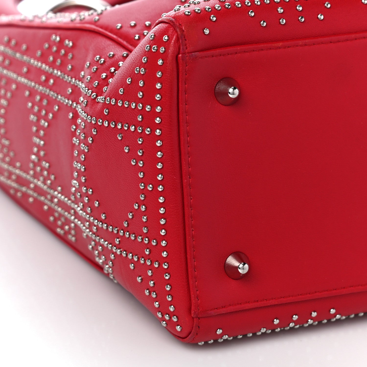 Christian Dior Lambskin Studded Cannage Medium Lady Dior Red 9 of 10