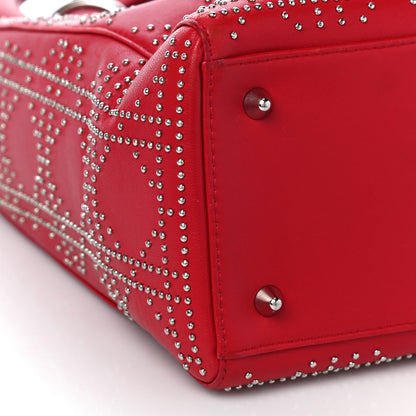 Christian Dior Lambskin Studded Cannage Medium Lady Dior Red 9 of 10