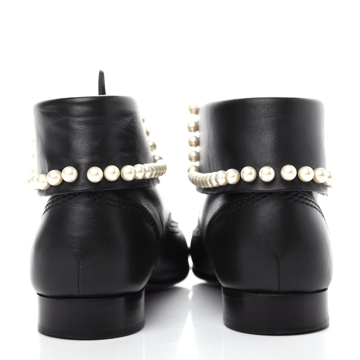 Lambskin Patent Calfskin Pearl Lace Up Boots 37.5 Black