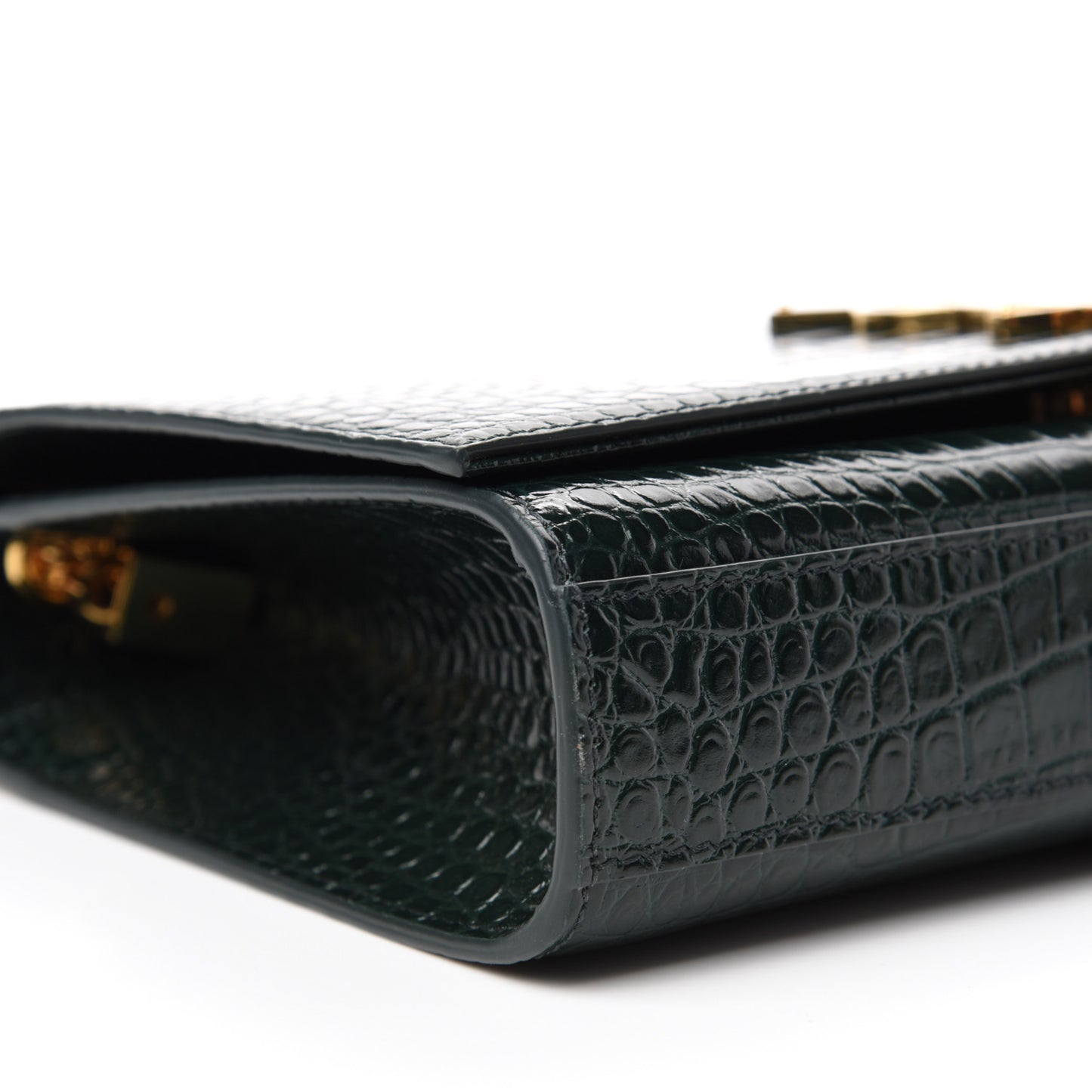 Calfskin Crocodile Embossed Medium Classic Monogram Kate Tassel Satchel Dark Green