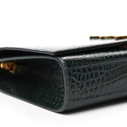 Saint Laurent Calfskin Crocodile Embossed Medium Classic Monogram Kate Tassel Satchel Dark Green 6 of 10