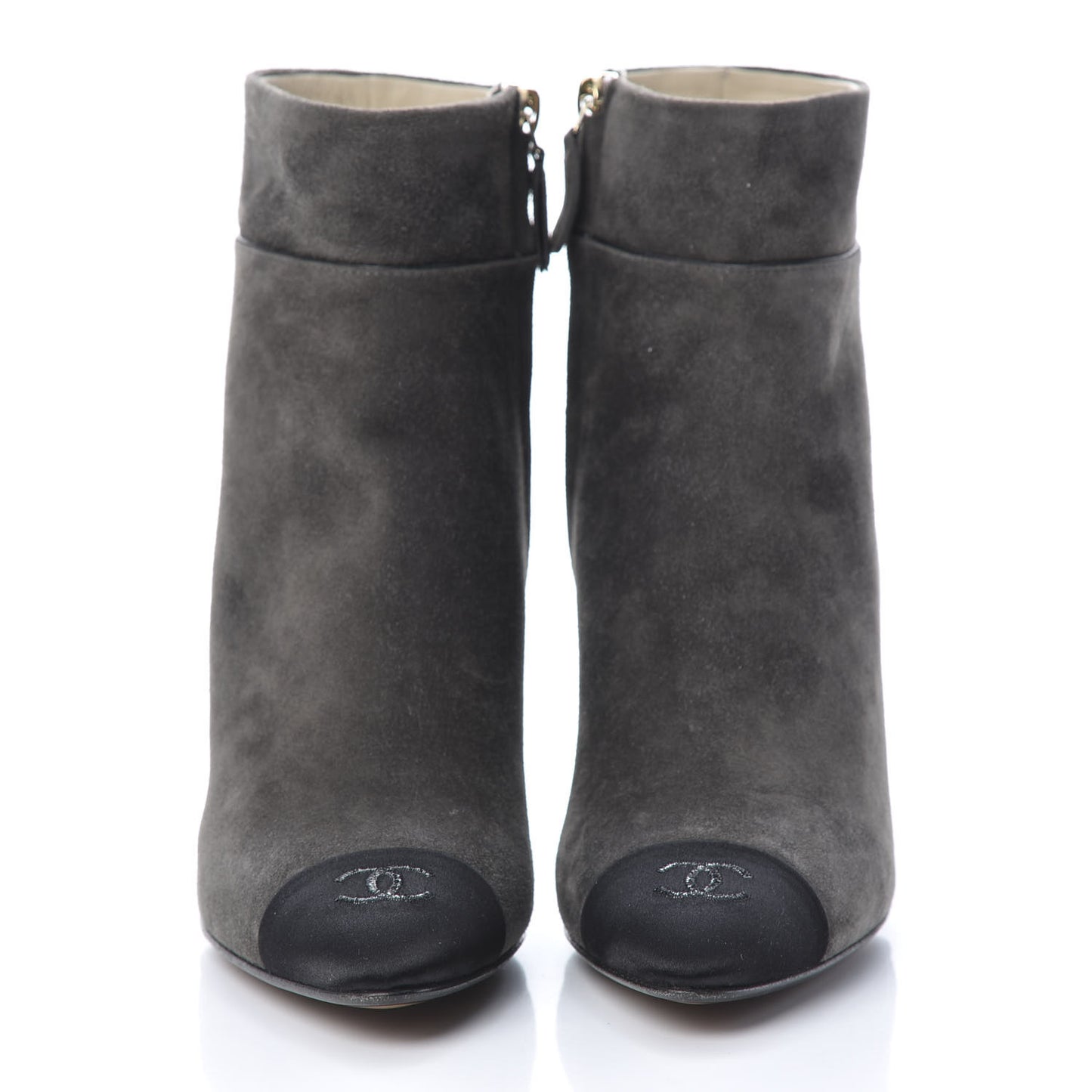 Suede Calfskin Satin Cap Toe Short Boots 37.5 Grey Black