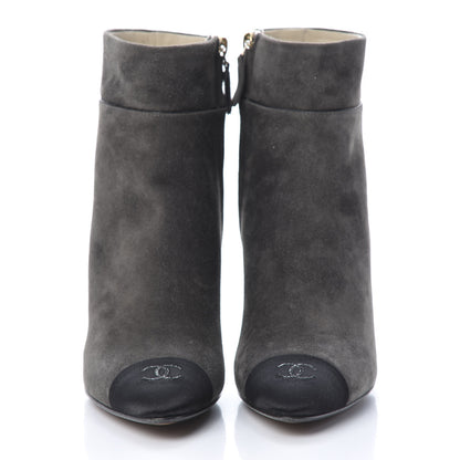 Chanel Suede Calfskin Satin Cap Toe Short Boots 37.5 Grey Black 2 of 11