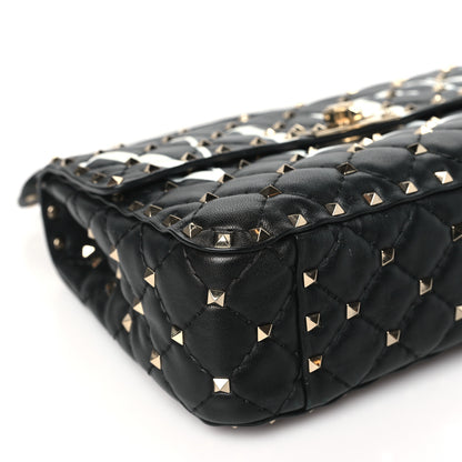 Valentino Garavani Lambskin VLTN Print Medium Rockstud Spike Shoulder Bag Black 8 of 9
