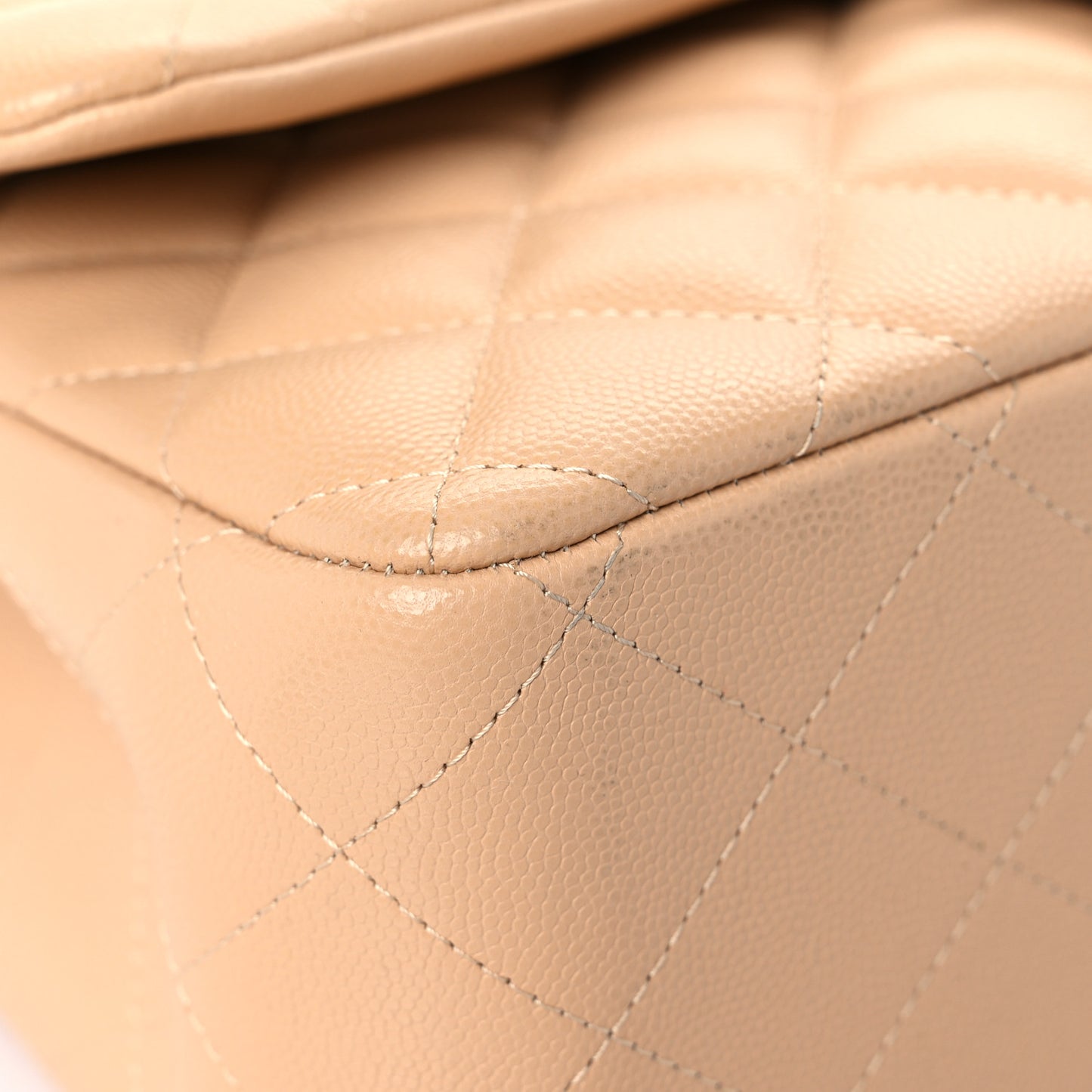 Caviar Quilted Jumbo Double Flap Beige