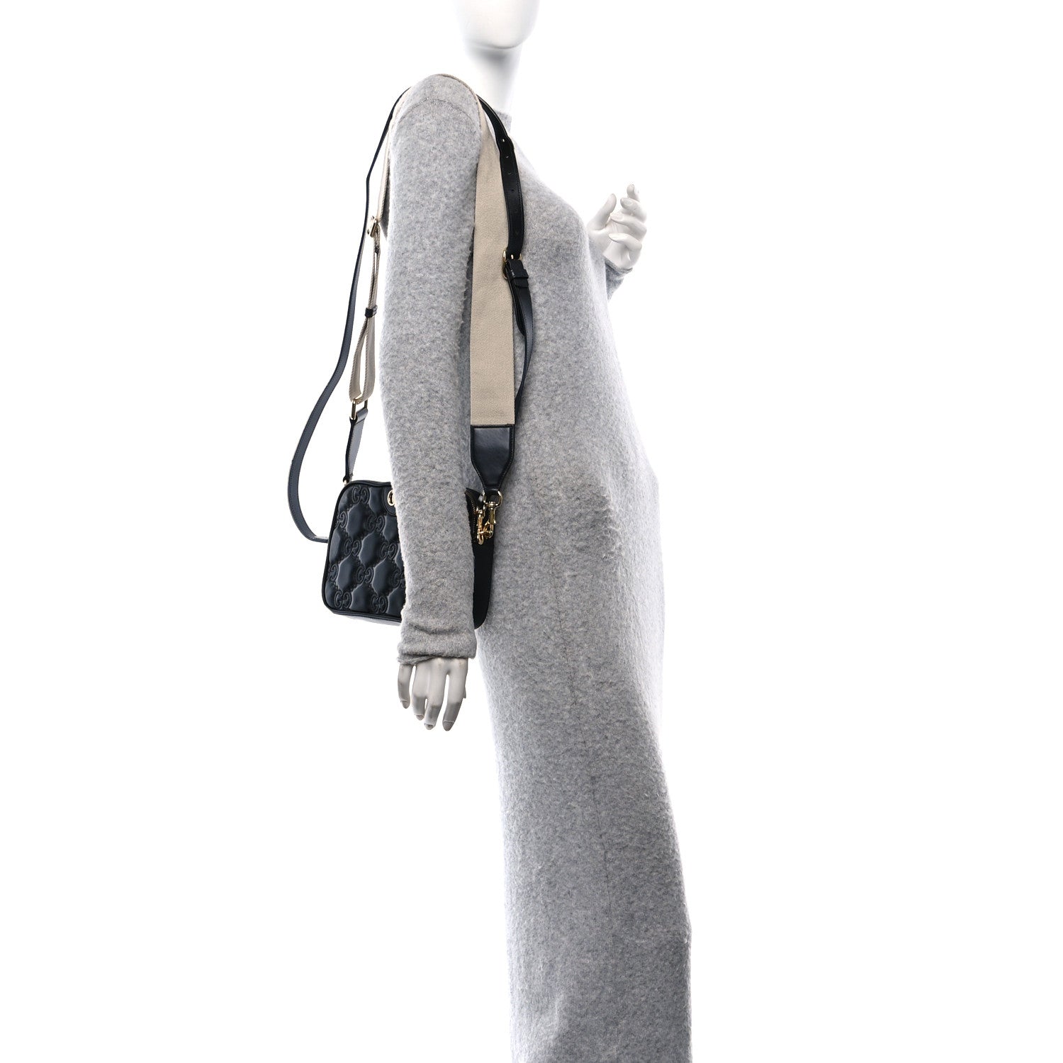 Gucci Calfskin GG Matelasse Shoulder Bag Black Natural 2 of 10