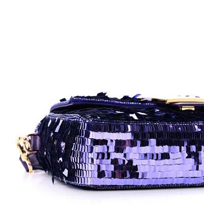 Fendi Sequin Paillettes Shiny Nappa Sex and the City Baguette Viola Purple Rain 8 of 9