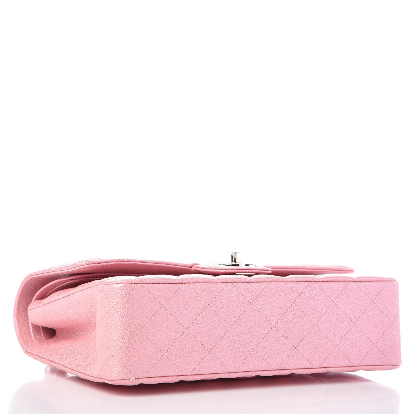 Iridescent Caviar Quilted Medium Double Flap Rose Pink